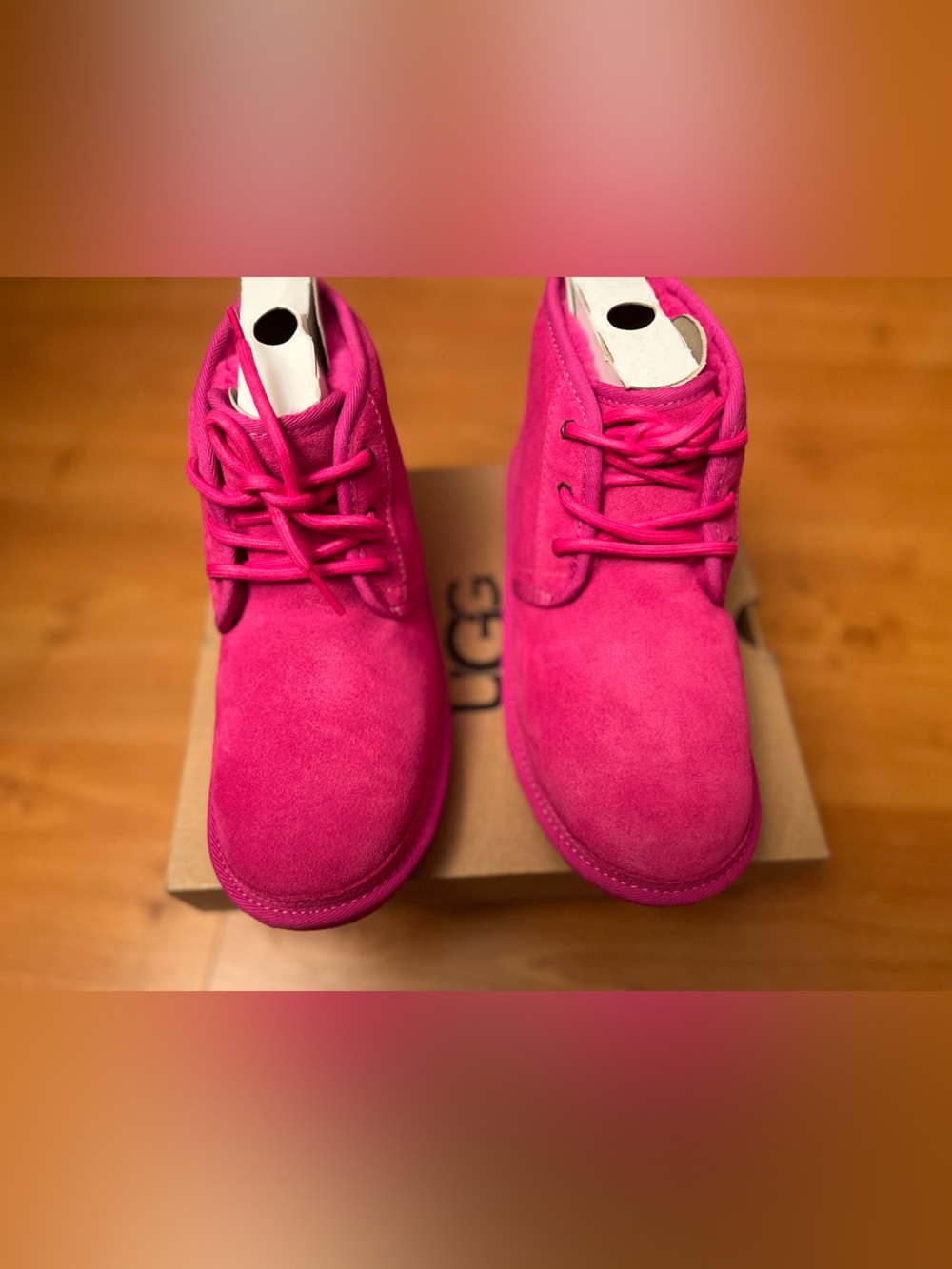 Ugg hot pink suede lace up boots women’s size 4 new in box